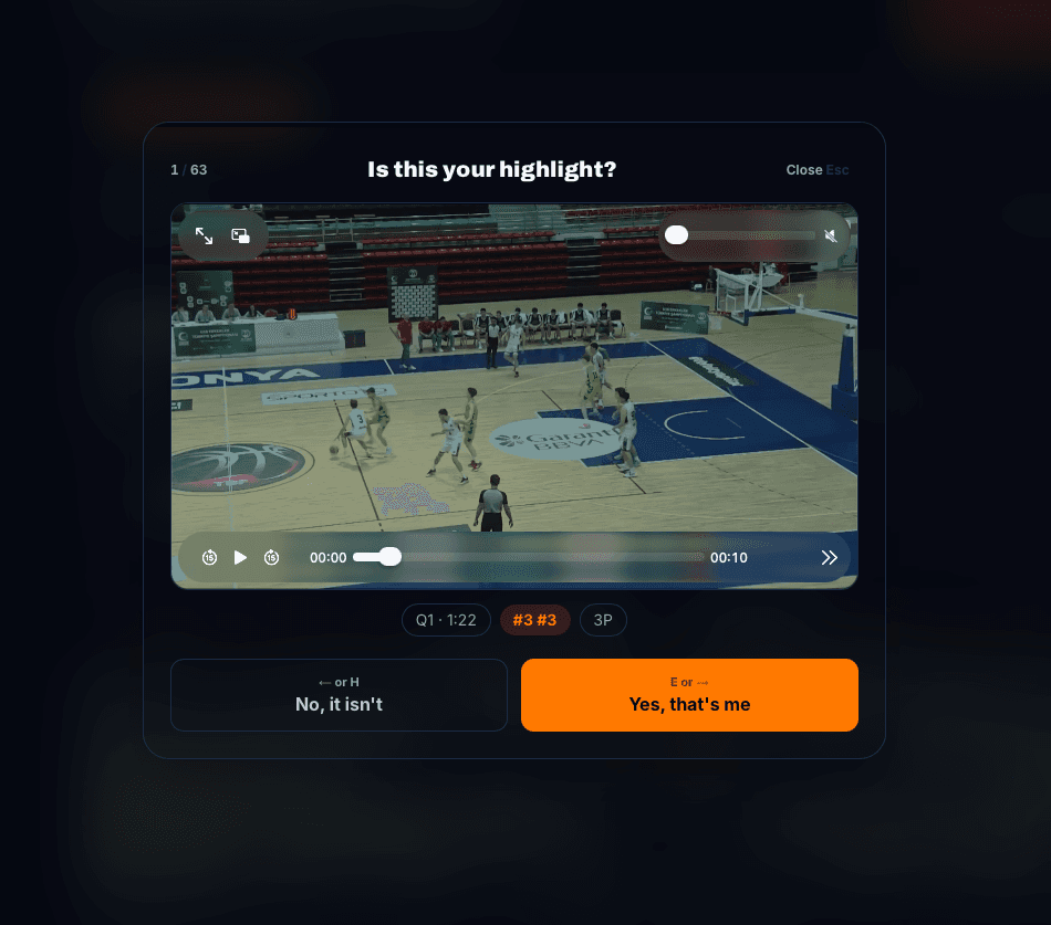SPOT player confirmation review screen